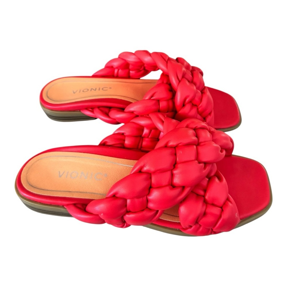 Vionic Red Braided Leather Slide Sandals Like New EU 37 US 6.5/7